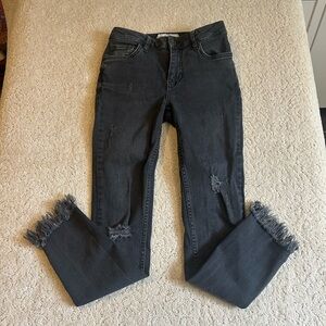 Free People Skinny Jeans Womens 24 Distressed Black Fringe